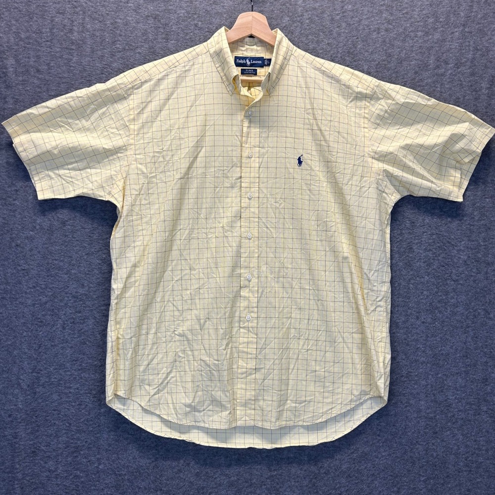 Ralph Lauren Blake Mens Large Yellow Windowpane Check Short Sleeve Shirt - Picture 2 of 6